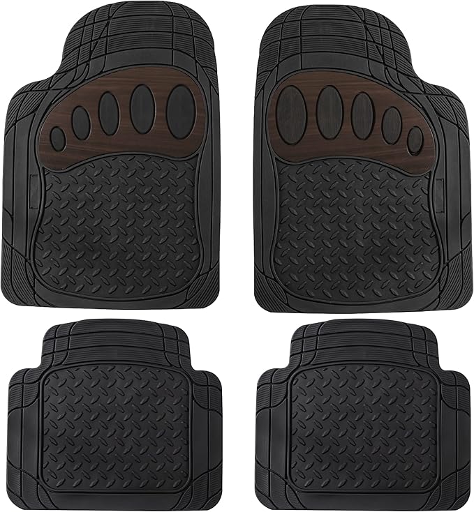 FH Group Automotive Floor Mats Universal Fit Trimmable Climaproof for All Weather Heavy Duty Rubber fits Most Cars, SUVs, and Trucks, with Footprint Design, Full Set Brown Black