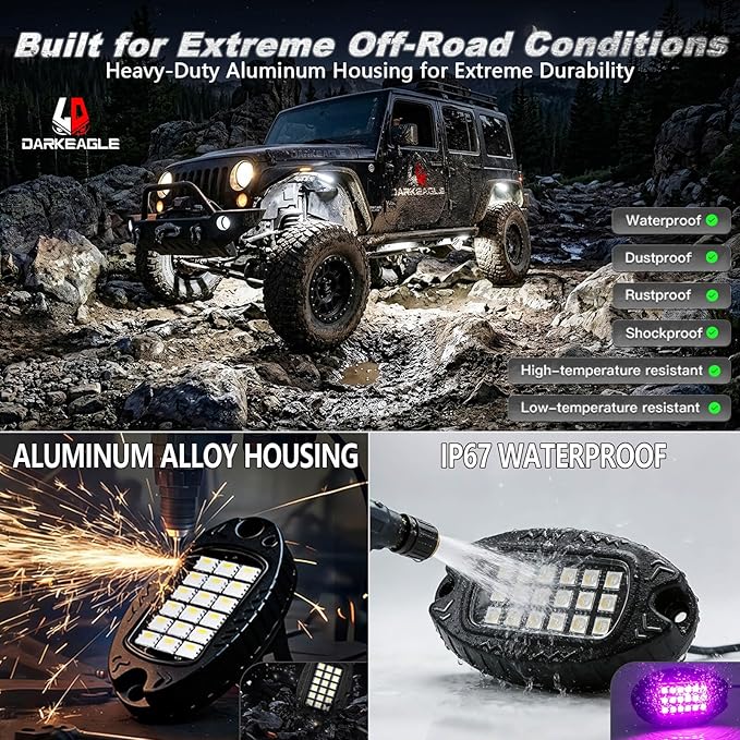 4Pods Heavy Duty Aluminum RGBW LED Rock Lights Kit for ATV UTV 4 Wheeler Can-Am SXS RZR Side by Side Offroad Vehicle, APP & RF Remote, Plug&Play Pre-Wired, IP67 Waterproof 12V Underglow Accent Light