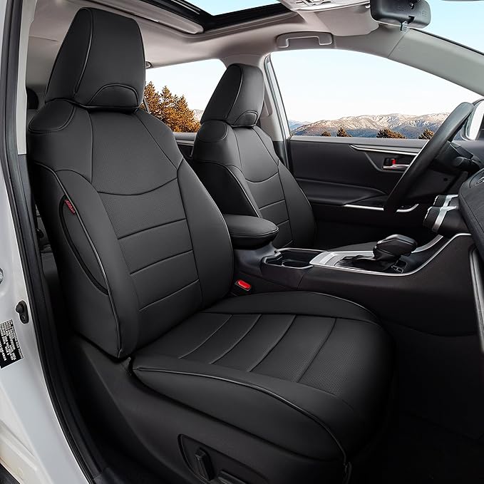 Custom Fit RAV4 Seat Cover for Toyota RAV4 2019 2020 2021 2022 2023 2024 2025 Prime&Hybrid SE/XSE,Faux Leather,2-Row Full Set,(Black)