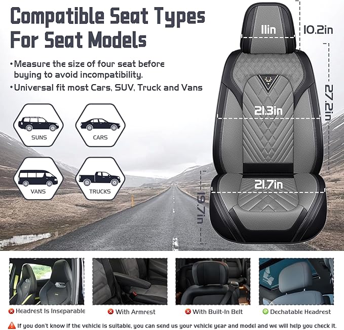 Truck Seat Covers for Ford F150 2009-2026, Waterproof Premium Leather Full Coverage Car Seat Cover, Muscle Sport Style Auto Interior Seat Cover Sets (Full Set/Black Gray)