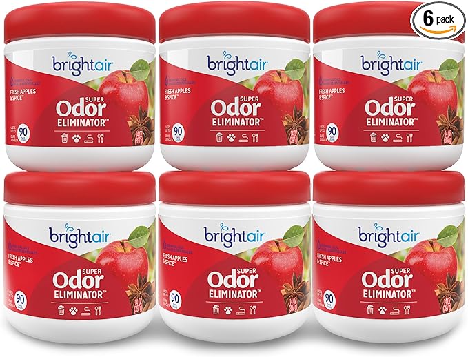 Bright Air 14 oz. Super Odor Eliminator, for Medium-Size Spaces, Fresh Apples & Spice Scent, Case of 6, Lasts Up to 90 Days Each