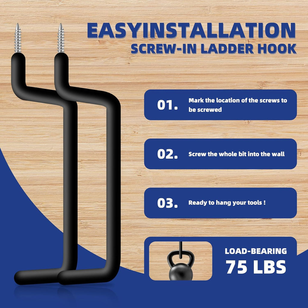 10 Pcs Ladder Hook Screw in Storage Hanger, Wall Mount Garage Storage Hooks Heavy Duty Shelf Organizer for Bike, Foldable Chair, Ladder