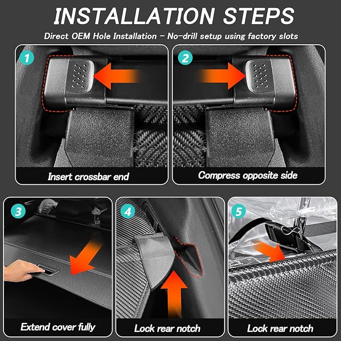 Cargo Cover for Toyota Highlander 2022 2023 2024 2025 2026 Accessories Retractable Trunk Cover Security Shielding Shade Cargo Luggage Cover Trunk Privacy Protection (Carbon Fiber Texture)