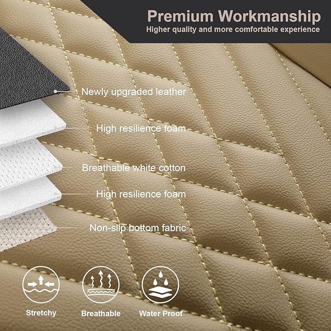 GIANT PANDA Premium PU Leather Rear Car Seat Cover Protector, Luxury Adjustable Anti-Slip Bottom Bench Seat Cover (50~55.5''),Fits 90% of Vehicles, Back Seat Cover, Beige