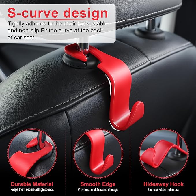 LivTee Car Seat Headrest Hook - 4 Pack Universal Auto Back Seat Hook Organizer for Purse Coat, Interior Accessories