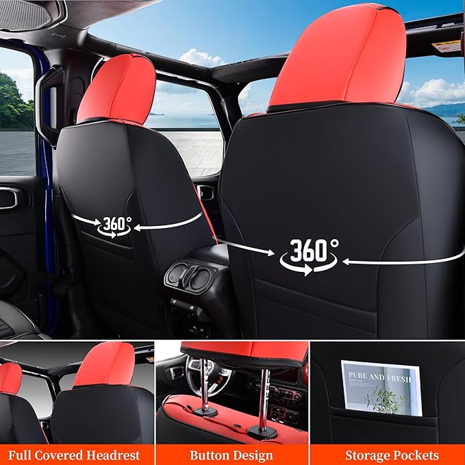 Coverado Seat Covers 4 Door Full Set for Jeep Wrangler, Waterproof Car Seat Covers for Truck Automotive Seat Covers Custom Fit for 2008-2012 Jeep Wrangler JK Seat Covers for Cars(Red)