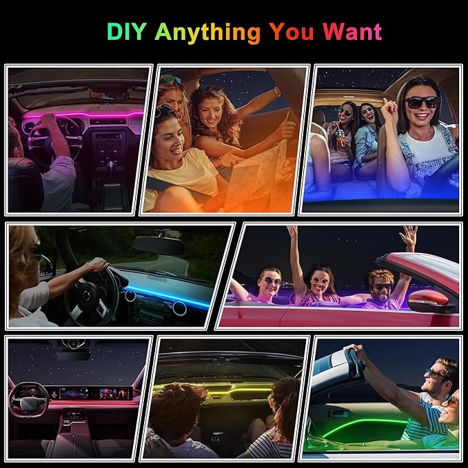 Acrylic Interior Car LED Strip Light with 6mm Sewing Edge - 43.3 inches Ambient Lighting Kits, Neon LED Strip Light(110CM/43.3IN, Red)