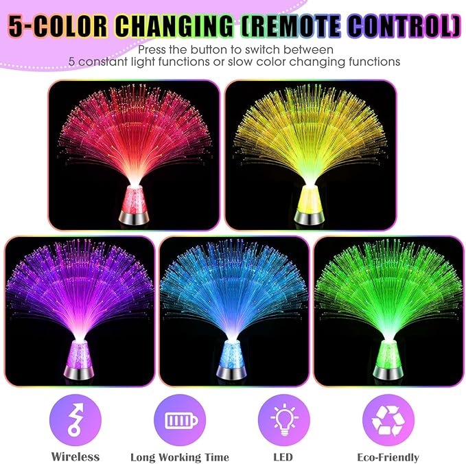 2 Pack LED Fiber Optic Lamp with Remote Control, 13.5" Multicolored Changing Fiber Optic Lights, Crystal Base Battery Powered Glitter Light for Room Wedding Disco Party Birthday Carnival Holiday