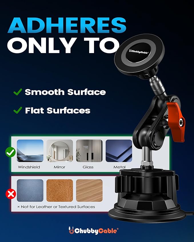 chubbycable ChubbyGrip Magnetic Car Phone Holder 360° Adjustable Car Phone Mount for Windshield, Ultra-Durable Metal Suction Cup Phone Mount for iPhone Samsung All Smartphone, Magnetic