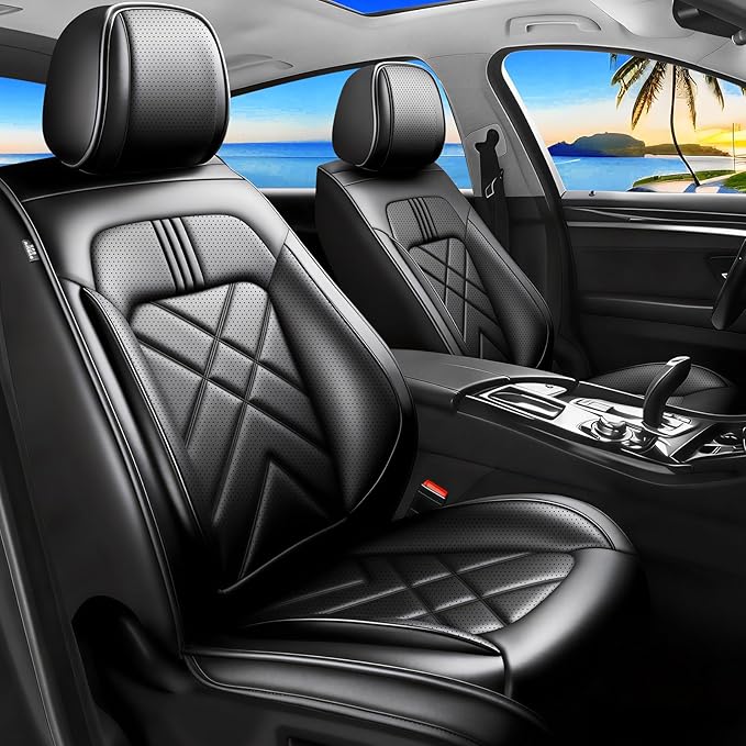 Car Seat Covers Custom Fit for Mazda 3 2007-2026, Premium Leather, Full Coverage Leather Waterproof Breathable Seat Covers, Automotive Seat Protectors, Airbag Compatible(2 Front Seats, Black)