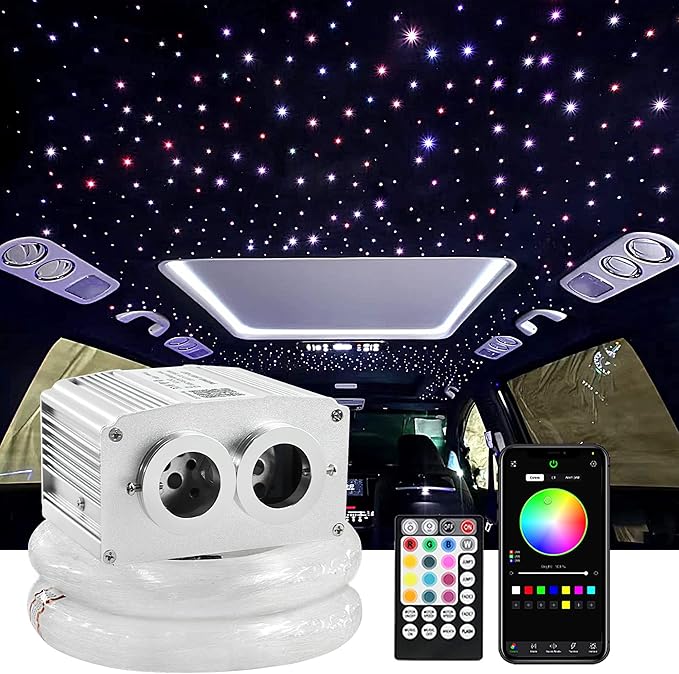 ATOKEE 16W Twinkle 800pcs Starlight Headliner Kit, 0.03in 9.8ft Dual Port Fiber Optic Star Lights for Car Roof Use with APP/Remote Control