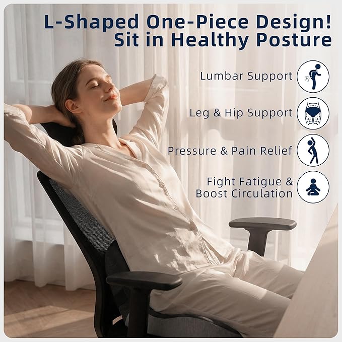 lazyzzz Memory Foam Seat Cushion, Ergonomic Office Chair Seat Cushion with Lumbar Support & Adjustable Strap, Car Seat Cushion Back Pain Relief for Truck Driver, Office Chair, Gaming Chair