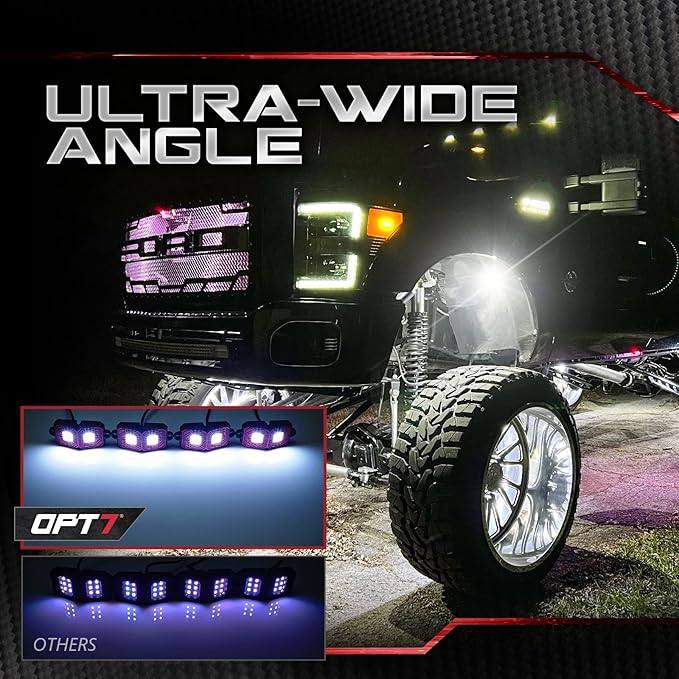 OPT7 Photon Pure White LED Magnetic Rock Lights - 4 Pods w/Magnet Mounts - Wide Angle Underglow Lighting Kit, IP68 Waterproof for Offroad Jeep RZR ATV UTV SUV - Truck Decorations