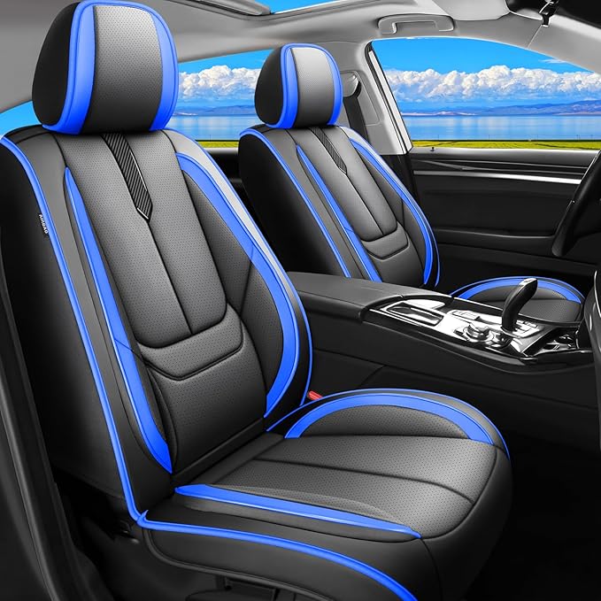 Fit 4Runner Car Seat Covers (5 Seats) for Select Toyota 4Runner 2003-2024 2025 2026 - Full Coverage Leather,Airbag Compatible, Waterproof & All Weather Seat Cushion Protector,Full Black-Blue