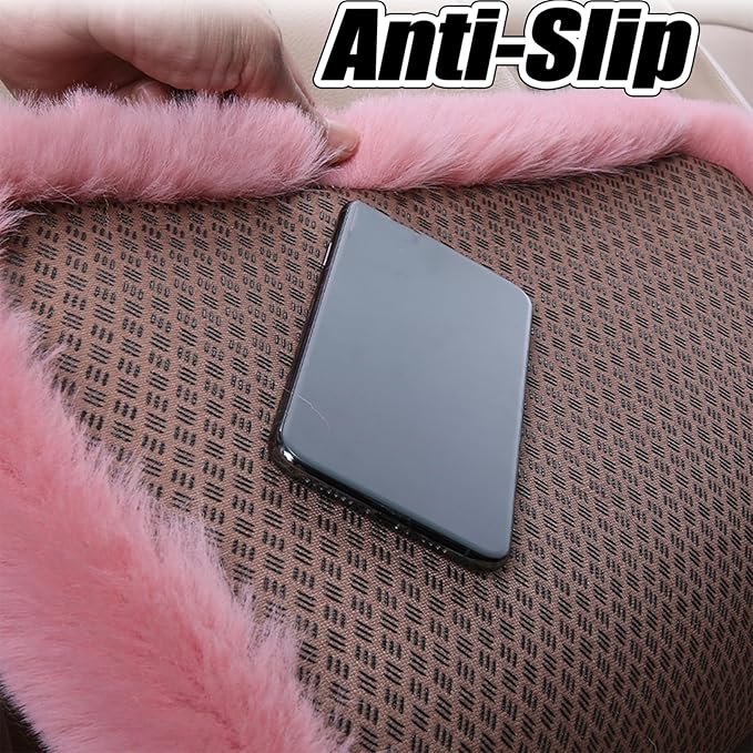 Plush Car Seat Cushion, Soft Warm Fuzzy Faux Rabbit Fur Fluffy Plush Auto Seat Cover Vehicle Car Front and Back Seat Protector Pad with Non-Slip Backing Cushion Interior Universal Fit (Pink1,3PCS)