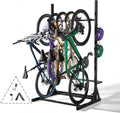 JWX Freestanding 5 Bike Rack, Heavy Duty Floor Bike Stand with Triangle Support Panels, Adjustable Rubber-Coated Hooks, Gear Accessory Holders, Easy Assembly