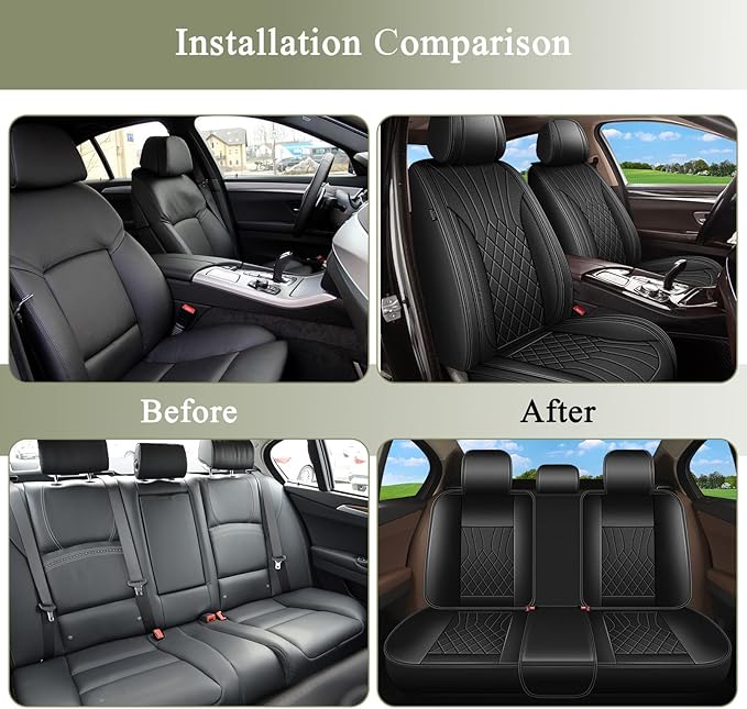 Full Set Car Seat Covers for Toyota Highlander 2008-2025 2026: Breathable Perforated Leather Seat Cover (Black)