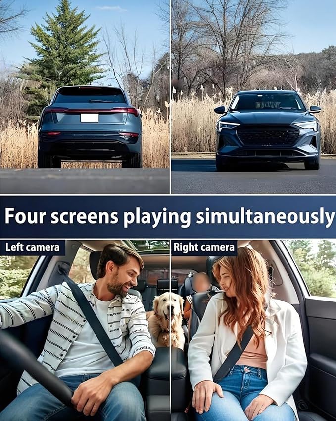 Car Dash Cam Wireless Front Rear 360 Full View 4K Dual Security 24HR Rechargeable 4 Channel Mirror Rearview Interior Auto Video On-Dash Mounted Driving Recorder Truck Electronics Accessory(128G)