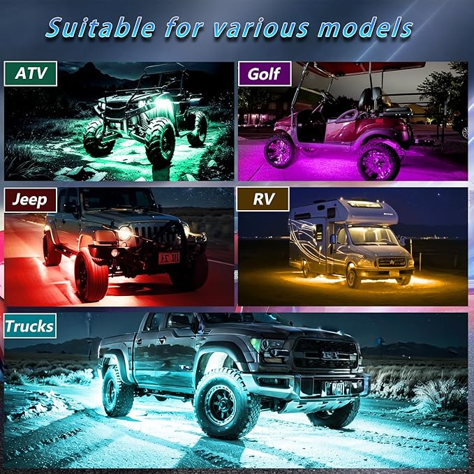 16Pods RGB LED Rock Lights Kit with APP/RF Remote Control Dual Zone Brake, Car Underglow Lights Multicolor Neon Underbody Light for Trucks Pickup Jeep Golf Cart SXS ATV UTV Off Road 12V