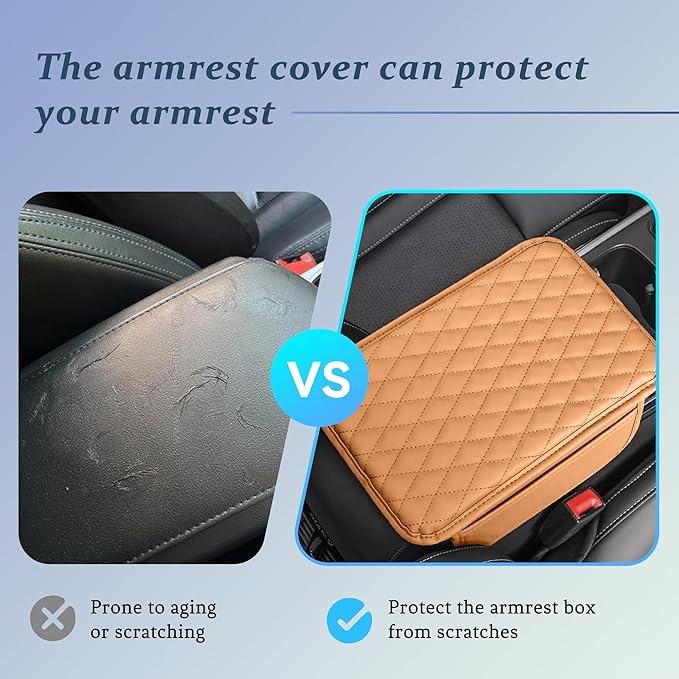 Car Center Console Cover, Universal Center Console Protector Pad with Soft Microfiber Leather & 2 Storage Pockets, Non-Slip Cushion for Car SUV Truck Interior Accessories (Orange)