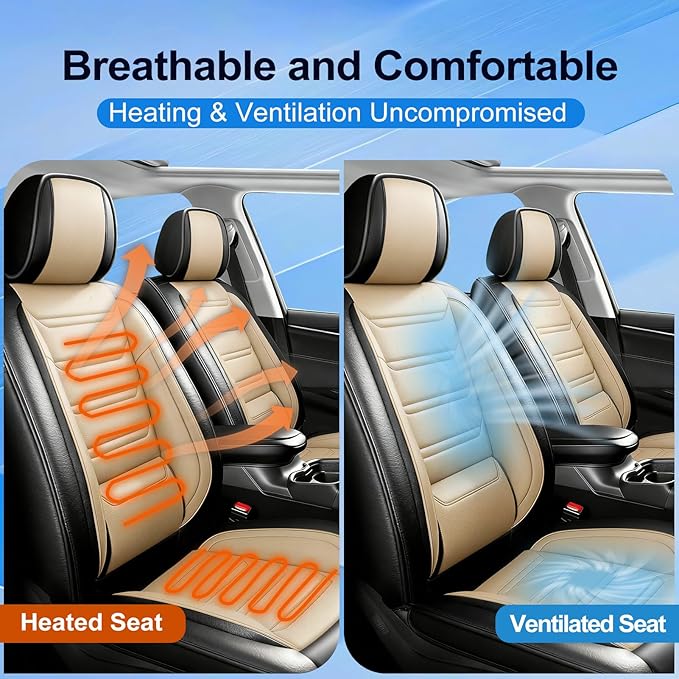 Fit CX-3 Car Seat Covers for Mazda CX3 2016-2024, Full Coverage Leather, Airbag Compatible & Scratch-Resistant, Waterproof All Weather Seat Protector, Full Set, Black+Beige