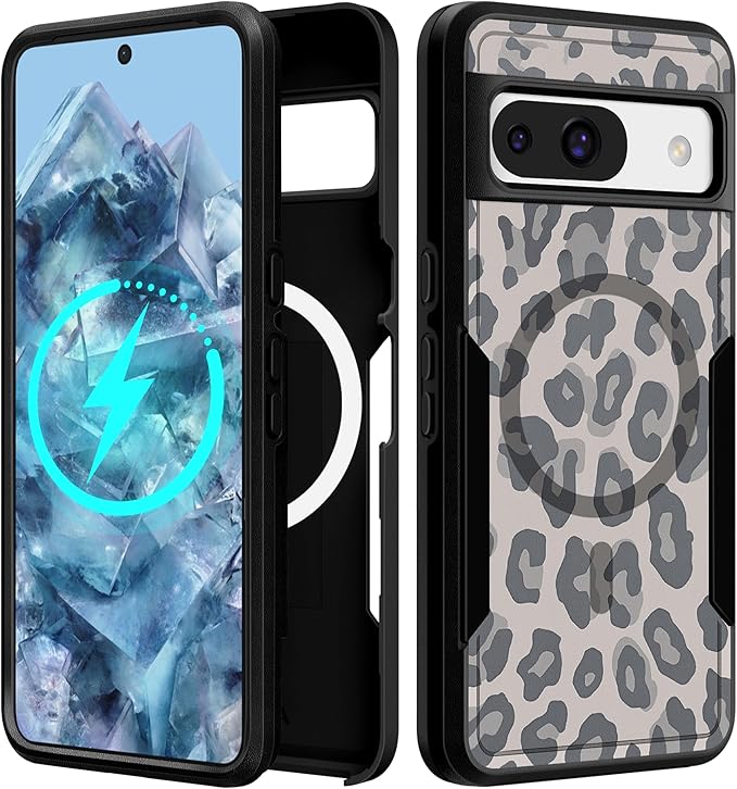 for Google Pixel 8A Case 6.1 Inch - Compatible with MagSafe Women Girls Cute Magnetic Protective Cover Cool Fun Unique Leopard Heavy Duty Shockproof Design for Google Pixel 8A Phone Cases
