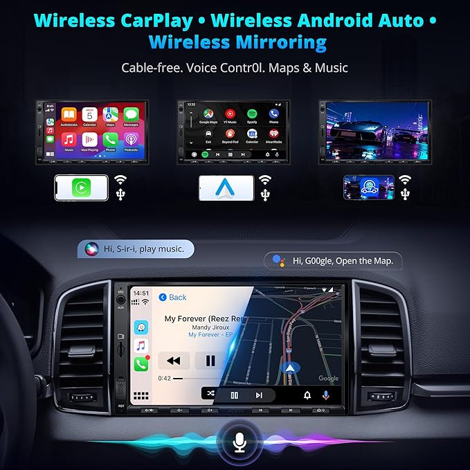 A5L 7'' Android Double DIN Car Stereo with 1080P Front Dash Cam, DriveChat AI, Wireless CarPlay & Android Auto, DSP 24-Band EQ, HDMI Out, Fast Boot, WiFi/BT/USB Tethering, GPS Track