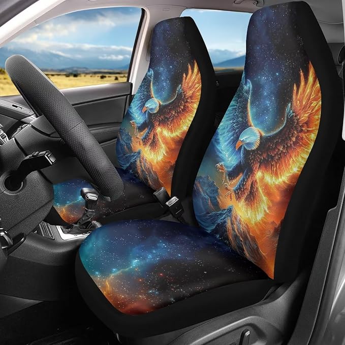 ELEQIN Flame Eagle Car Seat Covers Two Front Only for Car, Automotive Interior Covers, Quick Setup Universal Fit Seat Covers for Car, Truck, SUV