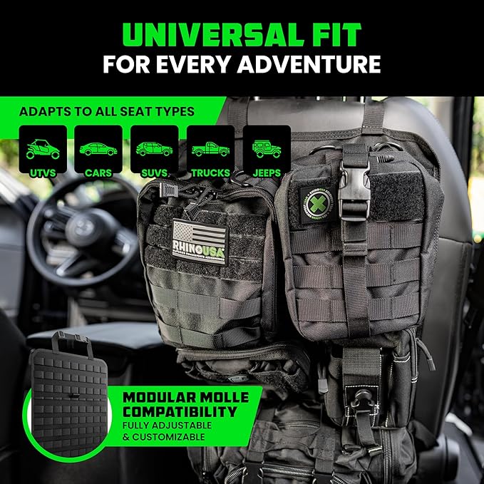 Tactical Car Seat Organizer – Military-Grade Storage for SUV, Truck, & Car – Heavy Duty Seat Organizer with Multiple Pockets & Car Accessories for Maximum Organization - Black