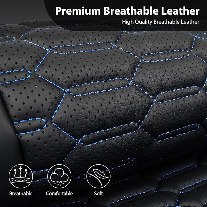 CAR PASS 3D Foam PU Leather Car Seat Covers Front Seats, Blue Faux Leather Front Seat Covers for Car, Universal Fit for SUV Truck Sedan Automotive, Armrest Airbag Compatible,Black and Blue