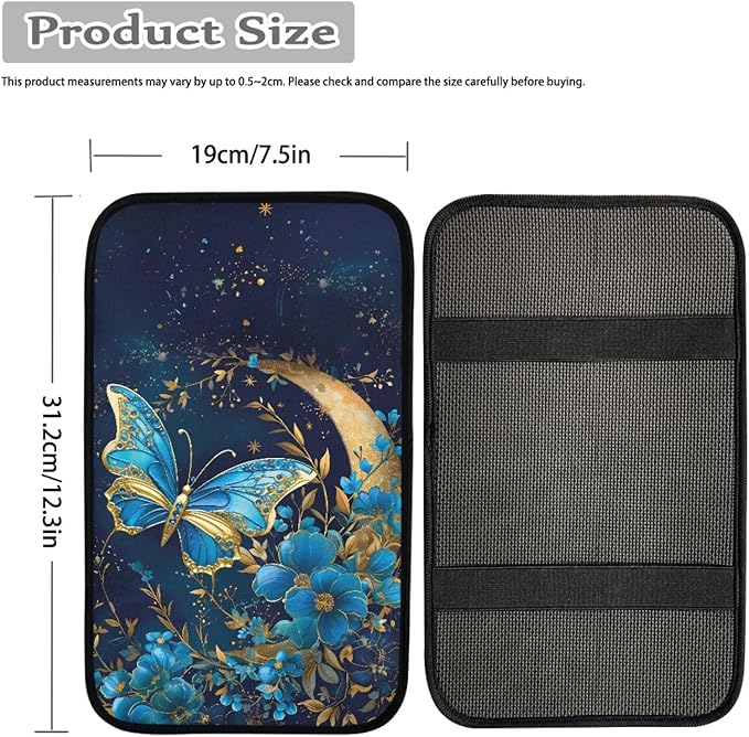UNICEU Auto Interior Decor Armrest Cover Pad Moon Night Blue Butterfly Print Neoprene Soft Car Center Console Armrest Cushion Cover, Universal
