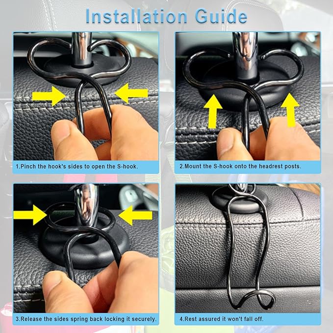 Car Headrest Hooks 4 Pack Universal Purse Holder for SUV Truck Interior Accessories for Women Men Heavy Duty Car Seat Back Storage Organizers Automotive Travel Essentials Auto Stuff (4 * Large Size)