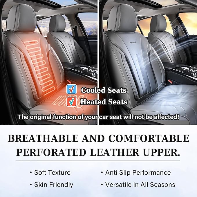 Coverado Gray Car Seat Covers Front Seat, 2 Pack Waterproof Leather Seat Covers, Front Seat Covers for Cars, Breathable Car Seat Protector Universal Front Car Seat Cushion Fit for Most Cars, Trucks