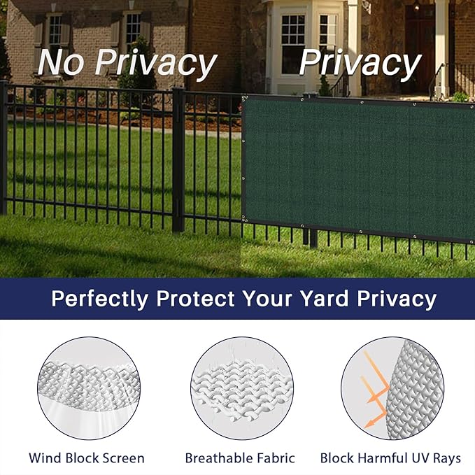 Windscreen4less Privacy Fence Screen Heavy Duty Windscreen Fencing Mesh Fabric Shade Net Cover with Brass Grommtes for Outdoor Wall Garden Yard Pool Deck, 8'x272' Green