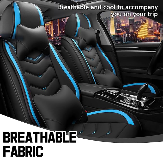 CTDS Car Seat Covers for Hyundai Kona 2018-2026, Stylish Sport Seat Cover, Premium Nappa Leather Car Seat Cover. Automobile Seat Covers Sets.(Luxury 2 Seats/Black Blue)