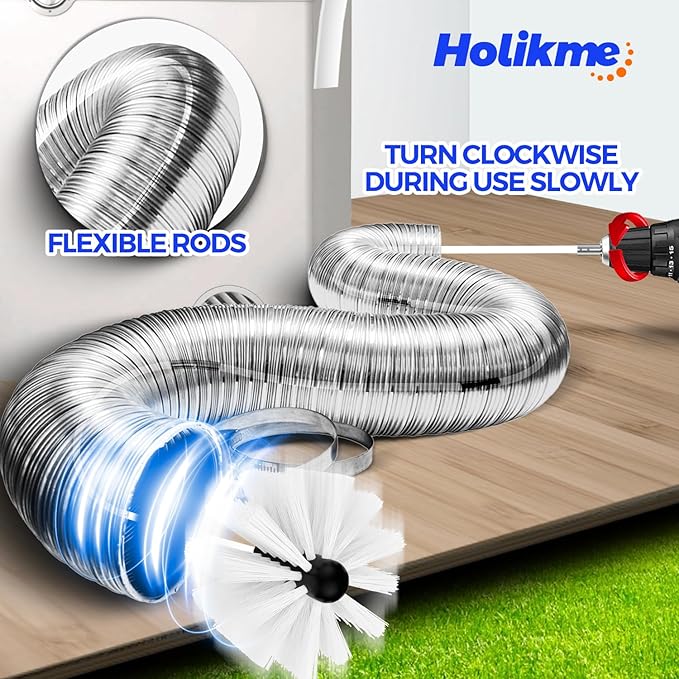 Holikme 30 Feet Dryer Vent Cleaner Kit,Flexible Lint Brush with Drill Attachment, Extends Up to 30 Feet for Easy Cleaning, Synthetic Brush Head, Use with or Without a Power Drill, White