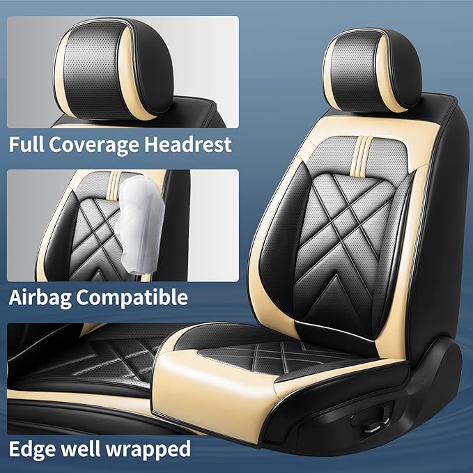 CX-50 Car Seat Covers Fit for Mazda CX-50 2023-2026, Full Coverage Premium Leather Waterproof Breathable Seat Covers, Automotive Seat Protectors, Airbag Compatible(Full Set Seats, Black Beige)