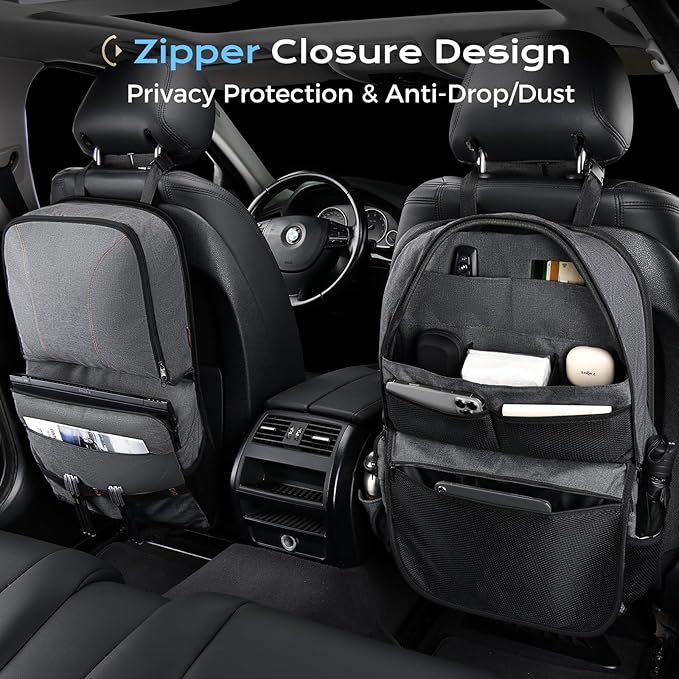 Coverado Backseat Car Organizer, Heavy-Duty Durable Dual-Way Use Car Back Seat Organizer Waterproof with Reinforced Pockets, Zipper Closure Design, Protect Valuables from Spills, Keeps Car Tidy