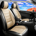 Fit Bolt Car Seat Covers for Select Chevrolet Bolt/Bolt EUV 2017-2025, Premium Full Coverage Leather, Airbag Compatible, Waterproof All Weather Seat Cushion Protector, Full Set, Black+Beige