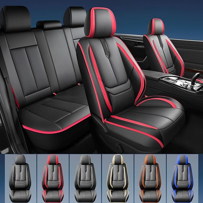 Fit Avalon Car Seat Covers for Toyota Avalon 2001-2024 2025 2026 -Upgraded Premium Waterproof & Breathable Leather,Airbag Compatible,All-Weather Seat Cushion Protector,2 Front/Black-Red