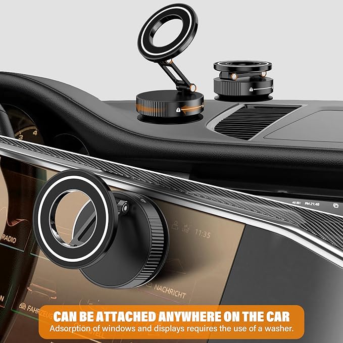 Magnetic Car Phone Holder, N55 Strong Magnets, 360° Rotation Dashboard Magnetic Phone Holder for Car, Folding Car Magnet Phone Mount for iPhone 16 15 14 13 Pro Max (Round-1)