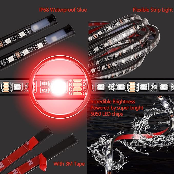 Underglow Kit for Car, Led Underglow Lights with App and Remote Control, 16 Million RGB Colors, 29 Preset Modes, Music & DIY Mode, Under Car Led Lights Exterior for SUVs, Trucks, DC 12V