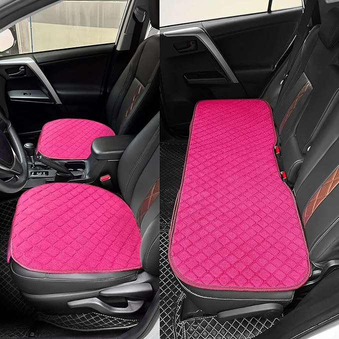 surpassme Comfortable Car Seat Covers Universal Back/Brench Seat Coves for Car Accessories with Storage Pockets, Padded Car Interior Covers for Automotive, SUV, Truck, and Van(Pink)
