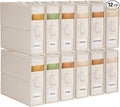 12Pack Linen Sheet Organizers for Linen Closet - King/Queen Size Bedding Storage Boxes with Clear Window | Foldable, Dustproof Sheet Storage Organizer for Blankets & Sheet Sets,Off-white
