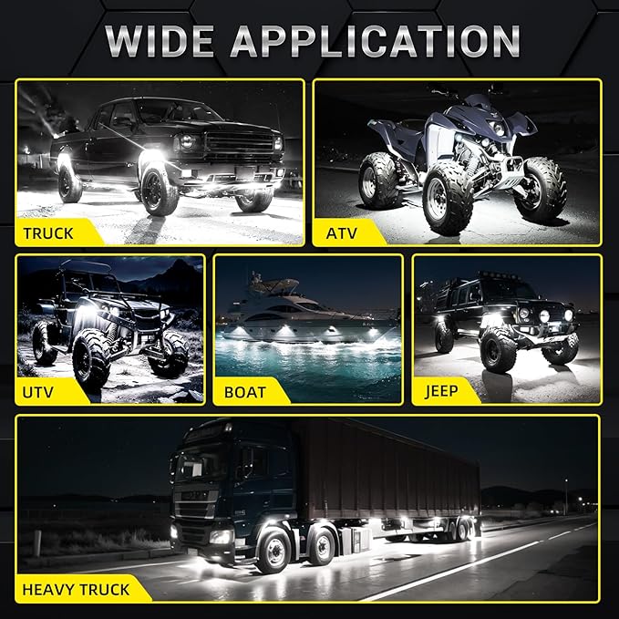 20 Pods Pure White LED Rock Lights with Extension Wires, IP67 Waterproof 6500K Super Bright White Underglow Kit for Semi Truck Sedans Trailer Offroad Pickup RV Vans Bus Under Car Lighting