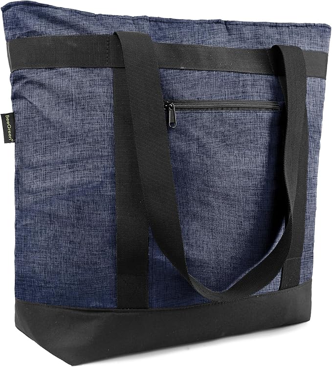 BeeGreen Insulated Cooler Bag with Handles Oversized Sturdy Leakproof Freezer Shopping Tote for Groceries Heavy Duty Thermal Food Delivery Bag Vintage Blue