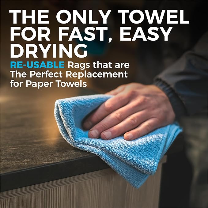 The Rag Company - All-Purpose Microfiber Terry Cleaning Towels - Commercial Grade, Highly Absorbent, Lint-Free, Streak-Free, Kitchens, Bathrooms, Offices, 300gsm, 12in x 12in, Grey (12-Pack)