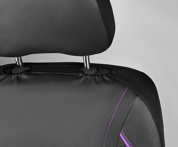 CAR PASS Piping PU Leather Car Seat Cover,Inside Zipper Design and Reserved Opening Holes Airbag Compatible,Universal FIT for Car, SUVs,Van,Trucks,Full Set, Black & Purple