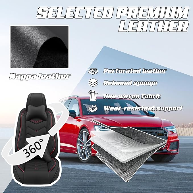 Car Seat Covers Fit for Toyota rav4 2000-2026, Stylish Sport Seat Covers, Waterproof Wear-Resistant Premium Nappa Leather Car Seat Cover.(Full Set with Pillow/Black)