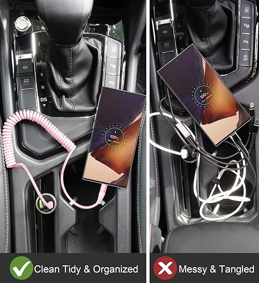 USB C Cable Fast Charging Cable [3FT+6FT], Coiled USBA to USBC Cable for Car, USB C Cord iPhone USB-C Cable Compatible with iPhone 17 16 15 Pro Max,Samsung Galaxy S10 S9 and More-Pink